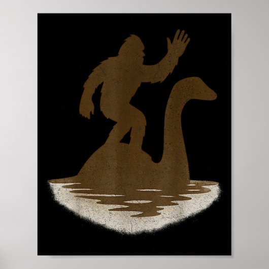 Poster Bigfoot Riding Loch Ness Monster Funny Sasquatch (Devant)