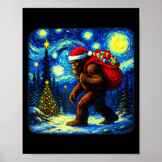 Poster Bigfoot Santa Christmas Starry Night Sasquatch Van (Devant)
