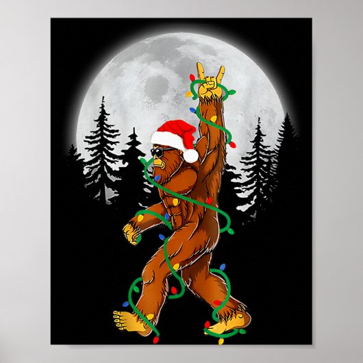 Poster Bigfoot Santa Christmas Tree Lights Funny Xmas Sas (Devant)