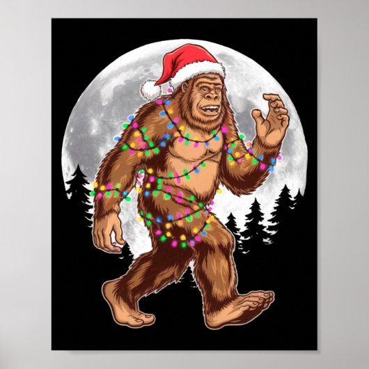 Poster Bigfoot Santa Christmas Tree Lights Xmas Sasquatch (Devant)