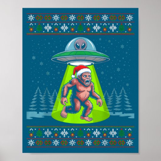 Poster Bigfoot Santa Ufo Sasquatch Funny Ugly Christmas S (Devant)