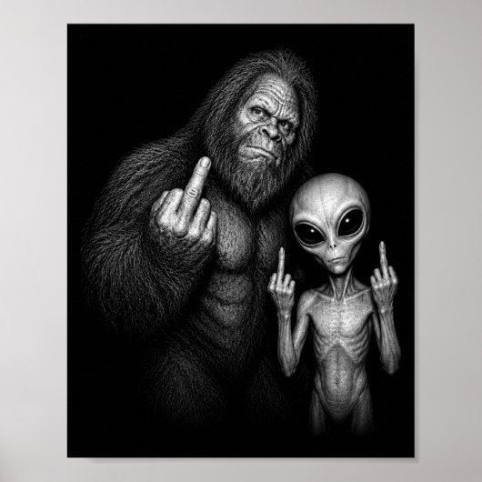 Poster Bigfoot Sasquatch Alien de l'espace Doigt du Milie (Devant)