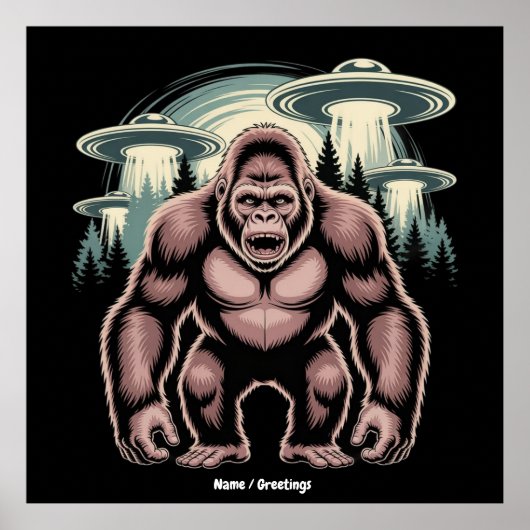 Poster Bigfoot Sasquatch Alien UFO Drôle Graphisme (Devant)