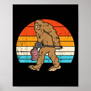 Poster Bigfoot Sasquatch Barbecue Rétro Grillades Hommes