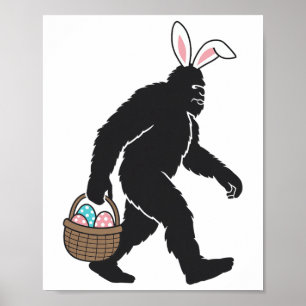 Poster Bigfoot Sasquatch Bunny Oreilles transportant OEuf