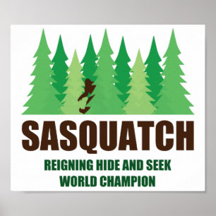 Poster Bigfoot Sasquatch Cacher et Rechercher Champion du
