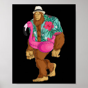 Poster Bigfoot Sasquatch Flamant rose rose Aloha Beach Ha
