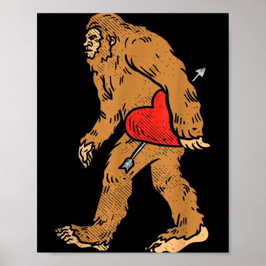 Poster Bigfoot Sasquatch Heart With Arrow Funny Valentine (Devant)