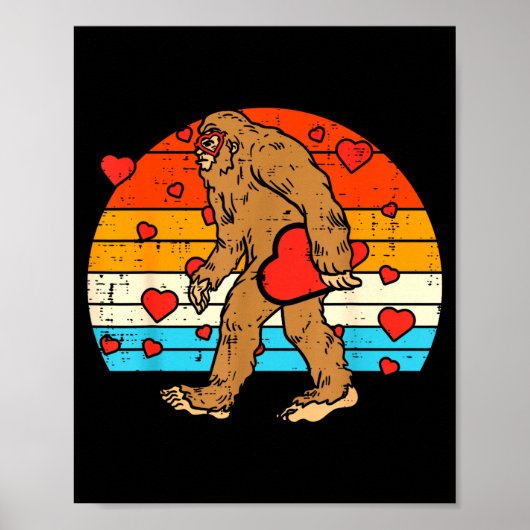 Poster Bigfoot Sasquatch Retro Heart Funny Valentines Day (Devant)