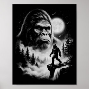 Poster Bigfoot Sasquatch Vintage Hurle à la Lune Forêt