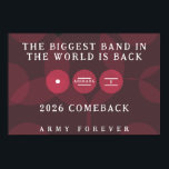 Poster Biggest Band in the World Is Back ARIRANG Comeback<br><div class="desc">Make a bold statement with this striking comeback poster featuring the phrase “Biggest Band in the World Is Back – ARIRANG.” Designed with a dramatic black background and a bold reddish-pink circle inspired graphic, this sticker captures the energy and excitement of a legendary music return. Perfect for concert freebies or...</div>