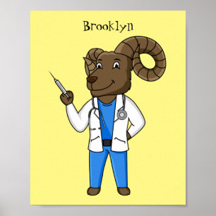 Poster Bighorn sheep doctor cartoon illustration