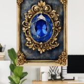 Poster bijou orné d'une grosse pierre précieuse bleue (Bureau à domicile)
