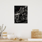 Poster Biker Couple Motorcycle Night Ride Romance (Cuisine)