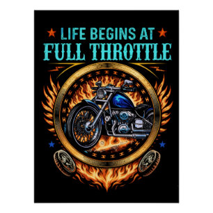 Poster Biker, het leven begint bij volle gas Perfect Poster