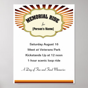 Poster Biker Memorial Ride sunburst invitation