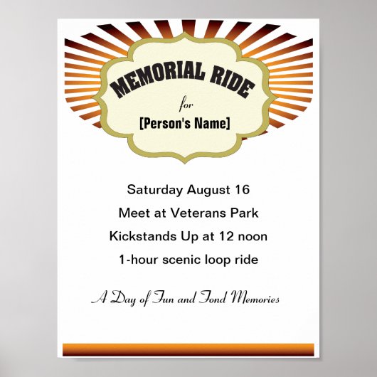 Poster Biker Memorial Ride sunburst invitation (Devant)