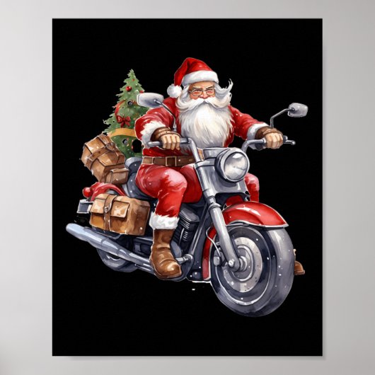 Poster Biker Santa Claus Sur Moto Amusants Noël Biki (Devant)