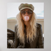 Poster Biker Woman Pink Bubble Gum Bubble Stylish (Devant)