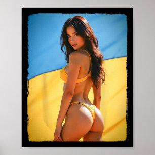 Poster Bikini Bybe - Y Bybe Brunette Et Drapeau De L'Ukra