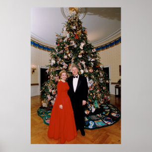 Poster Bill et Hillary Clinton Maison Blanche de Noël
