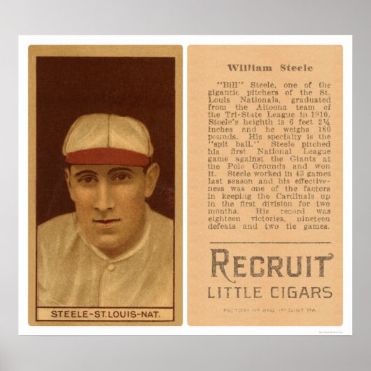 Poster Bill Steele Cardinals Baseball 1912 (Devant)