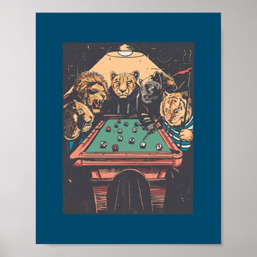 Poster Billard Lion Big Cats Tiger Pool Jeu (Devant)