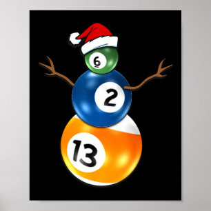 Poster Billard Noël Snowman Avec Table De Billard