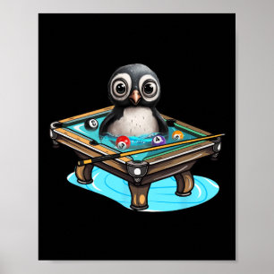 Poster Billard Penguin Hustler Pool Snooker Jouer Poo