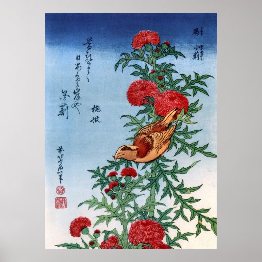 Poster Billet croisé sur un chardon, Hokusai (Devant)