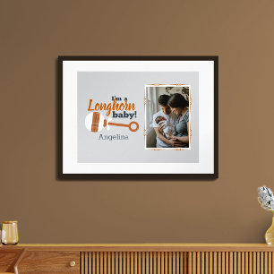 Poster Billet photo pour bébé Longhorn Burt Orange Plaid