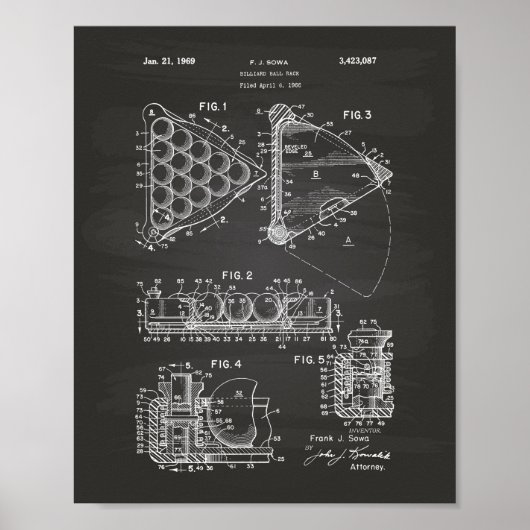 Poster Billiard Ball Rack 1969 Patent Art - Chalkboard (Devant)