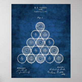 Poster Billiard Balls Brevet Imprimer1 Pool Salle de jeu 