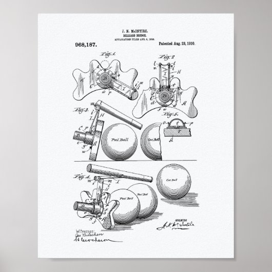 Poster Billiard Bridge 1910 Patent Art - Livre blanc (Devant)