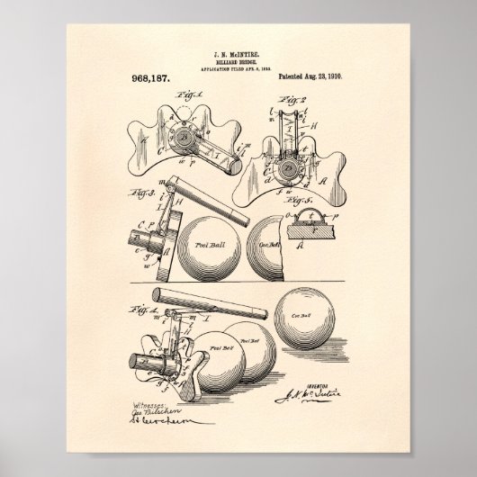Poster Billiard Bridge 1910 Patent Art - Old Peper (Devant)