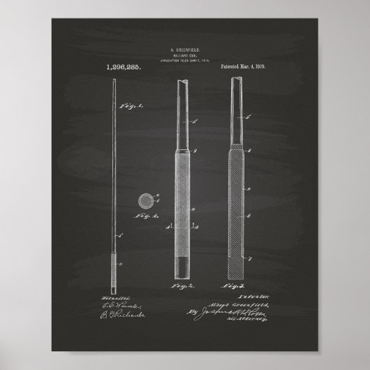 Poster Billiard Cue 1919 Patent Art - Chalkboard (Devant)
