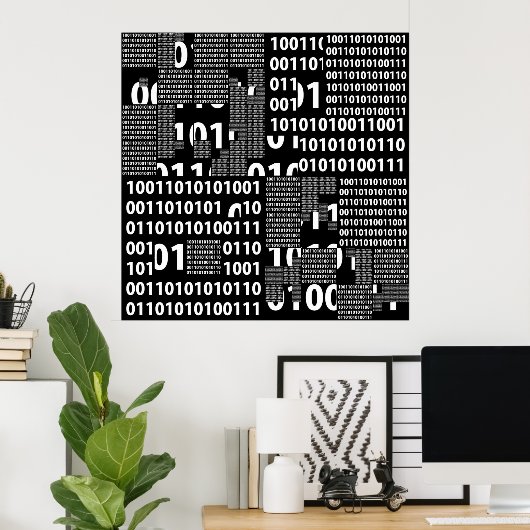 Poster Binary en noir et blanc (Bureau à domicile)