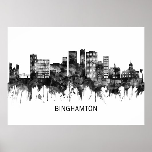 Poster Binghamton New York Skyline BW (Devant)