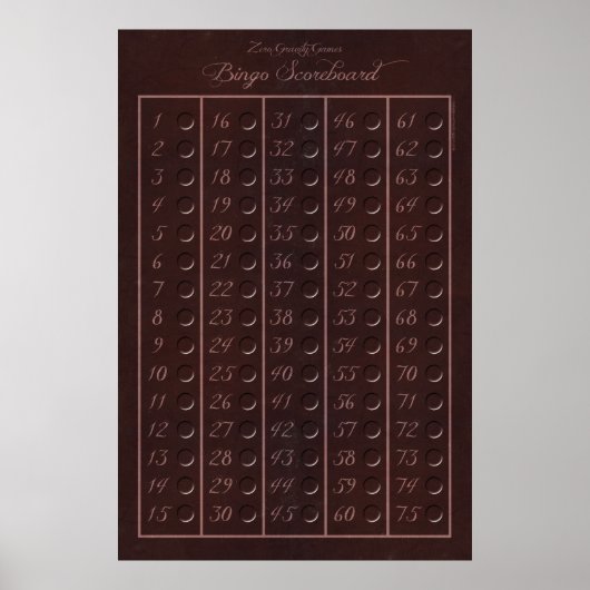 Poster Bingo Scoreboard 75 - Jeux de gravité zéro (2,5 po (Devant)