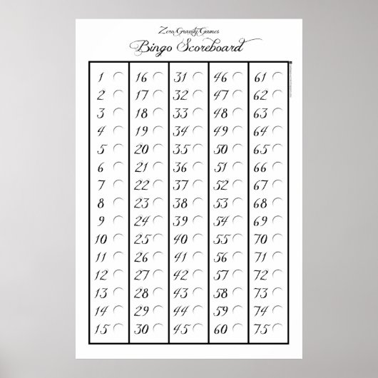 Poster Bingo Scoreboard 75 - Jeux de gravité zéro (2,5 po (Devant)