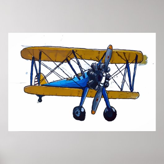 Poster Biplan classique ancien avec train tricycle (Devant)