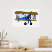 Poster Biplan classique ancien avec train tricycle (Cuisine)