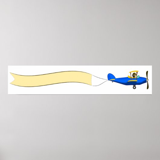 Poster Biplan de dessin avec bannière blanche (Devant)
