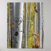 Poster Birch Tree Rustic Personnalisé gravé avec Fox (Devant)