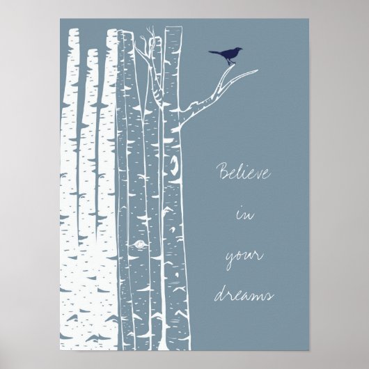 Poster Birch Trees Bird (Devant)
