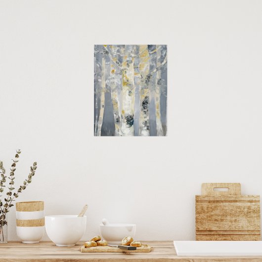 Poster Birch Trees sur Arrière - plan gris (Cuisine)