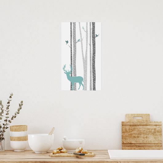 Poster Birch Trees with Deer (Cuisine)