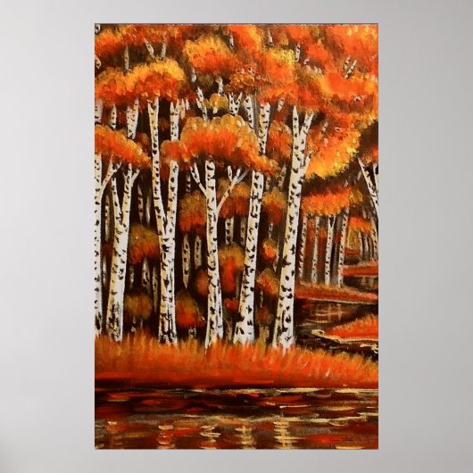 Poster Birches Paysage d'automne (Devant)