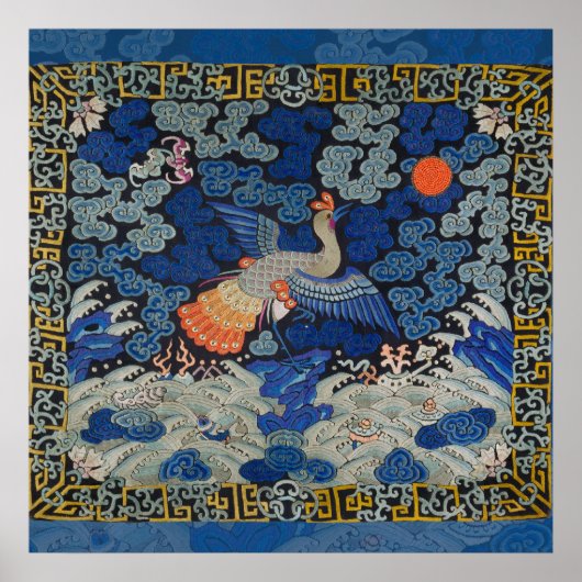 Poster Bird Artwork Crested chinese embroidery artwork (Devant)