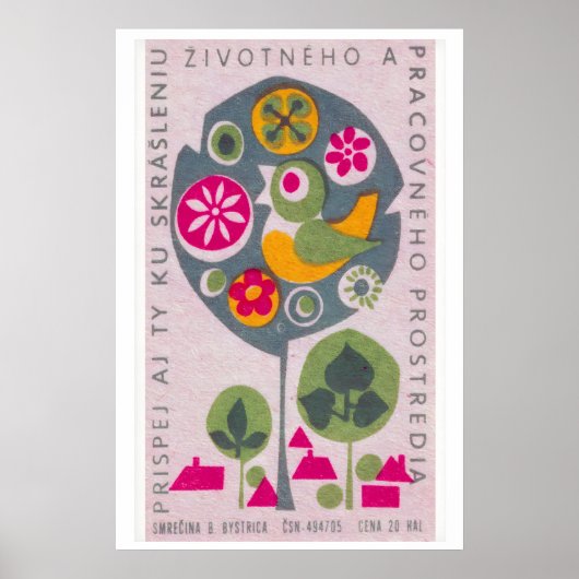Poster Bird in Tree - Matchbox Print - Czech Wall Art (Devant)